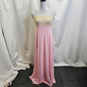 Victoria's Secret Pink Vintage Chiffon and Lace Maxi Slip Gown Size Small
